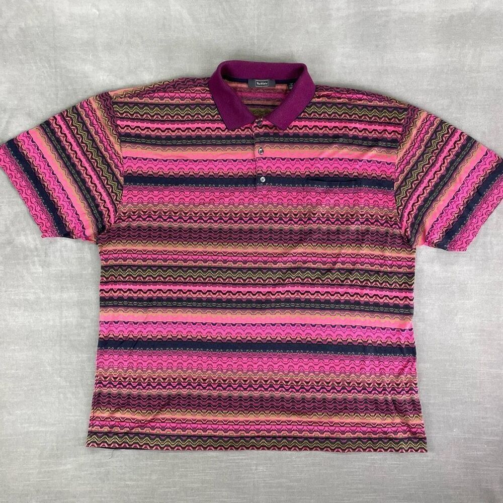 Vira Club Shirt Mens 3XB Pink Purple 3-D Funky‎ Print Performance Golf Polo